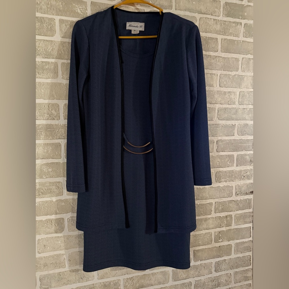 Vintage Miranda K Elegant Navy Blue Midi Dress